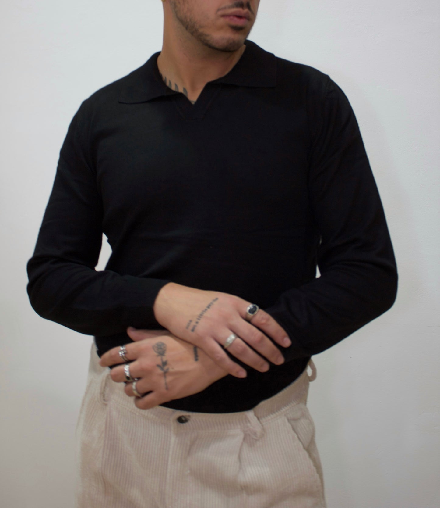 Polo Manga Larga Negro