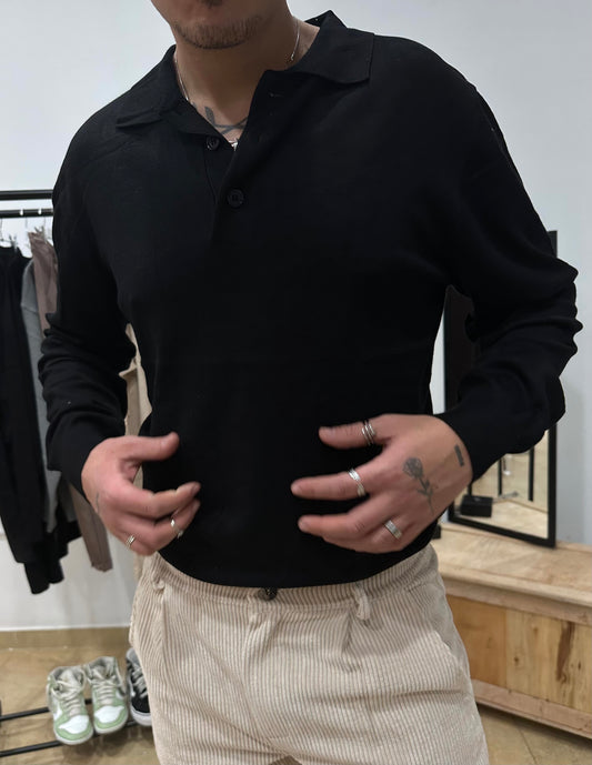 Polo Manga Larga Negro