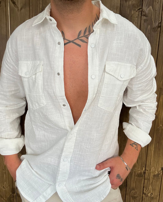 Camisa Ligera Bolsillos Blanca